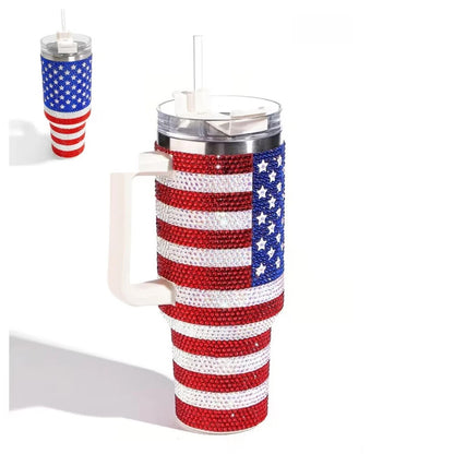 USA Vacuum Insulated Stainless Steel Rhinestone Travel Tumbler 40oz Cup/ Mug