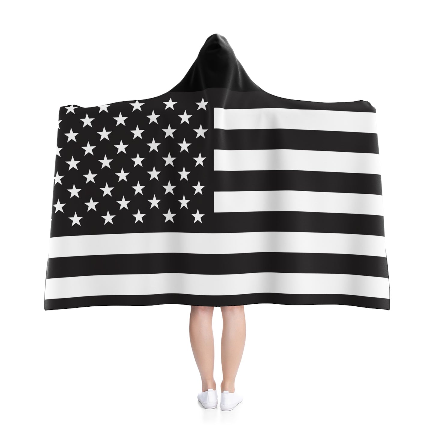 Blk-Wht US Flag Hooded Fleece Cape