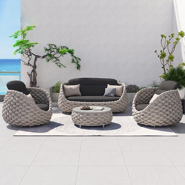 Outdoor And Indoor Woven Rope Garden Patio Furniture Sofa Set And Coffee Table - 4-Pieces