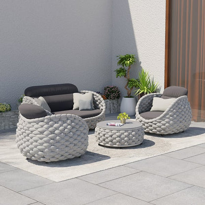 Outdoor And Indoor Woven Rope Garden Patio Furniture Sofa Set And Coffee Table - 4-Pieces